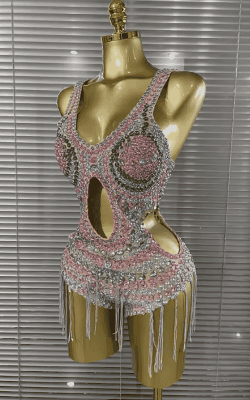 Emilia Sparkly Crystal Diamond Sleeveless V Neck Bodycon Bodysuit