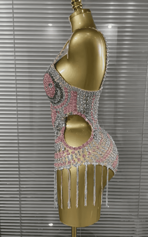 Emilia Sparkly Crystal Diamond Sleeveless V Neck Bodycon Bodysuit