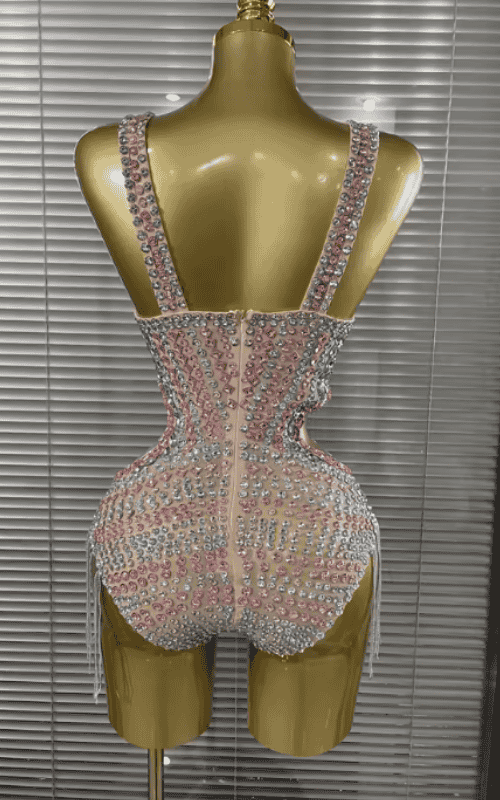 Emilia Sparkly Crystal Diamond Sleeveless V Neck Bodycon Bodysuit
