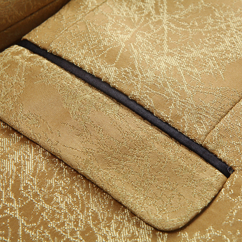 Golden Jacquard Smoking Jacket for Men | Suit Pants