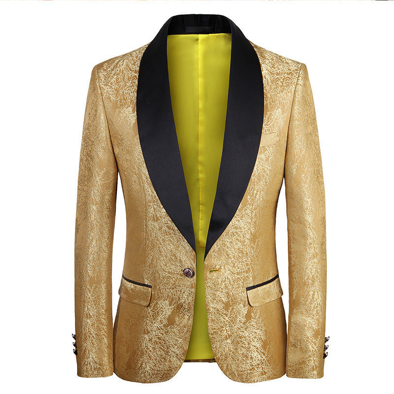 Golden Jacquard Smoking Jacket for Men | Suit Pants