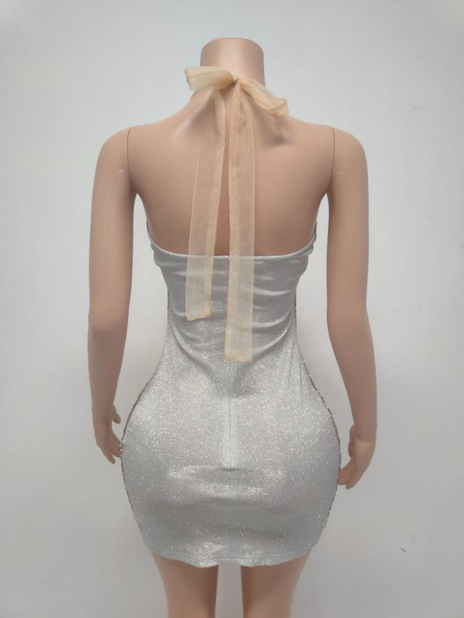 Gingee Sparkly Rhinestones Mesh See Through Short Birthday Dress