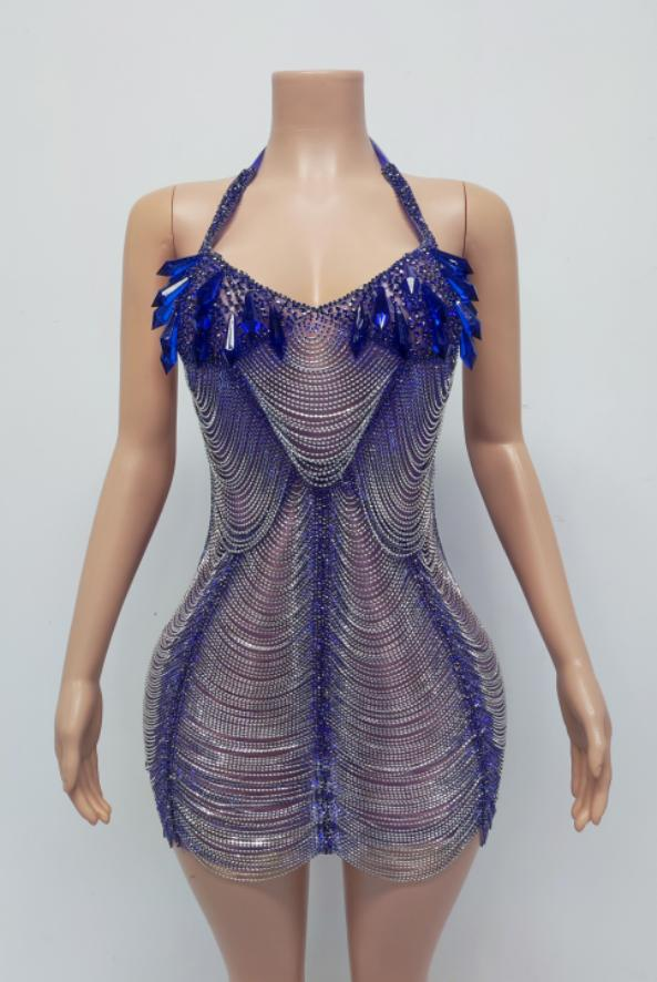Gingee Sparkly Rhinestones Mesh See Through Short Birthday Dress