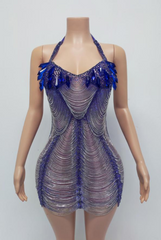 Gingee Sparkly Rhinestones Mesh See Through Short Birthday Dress