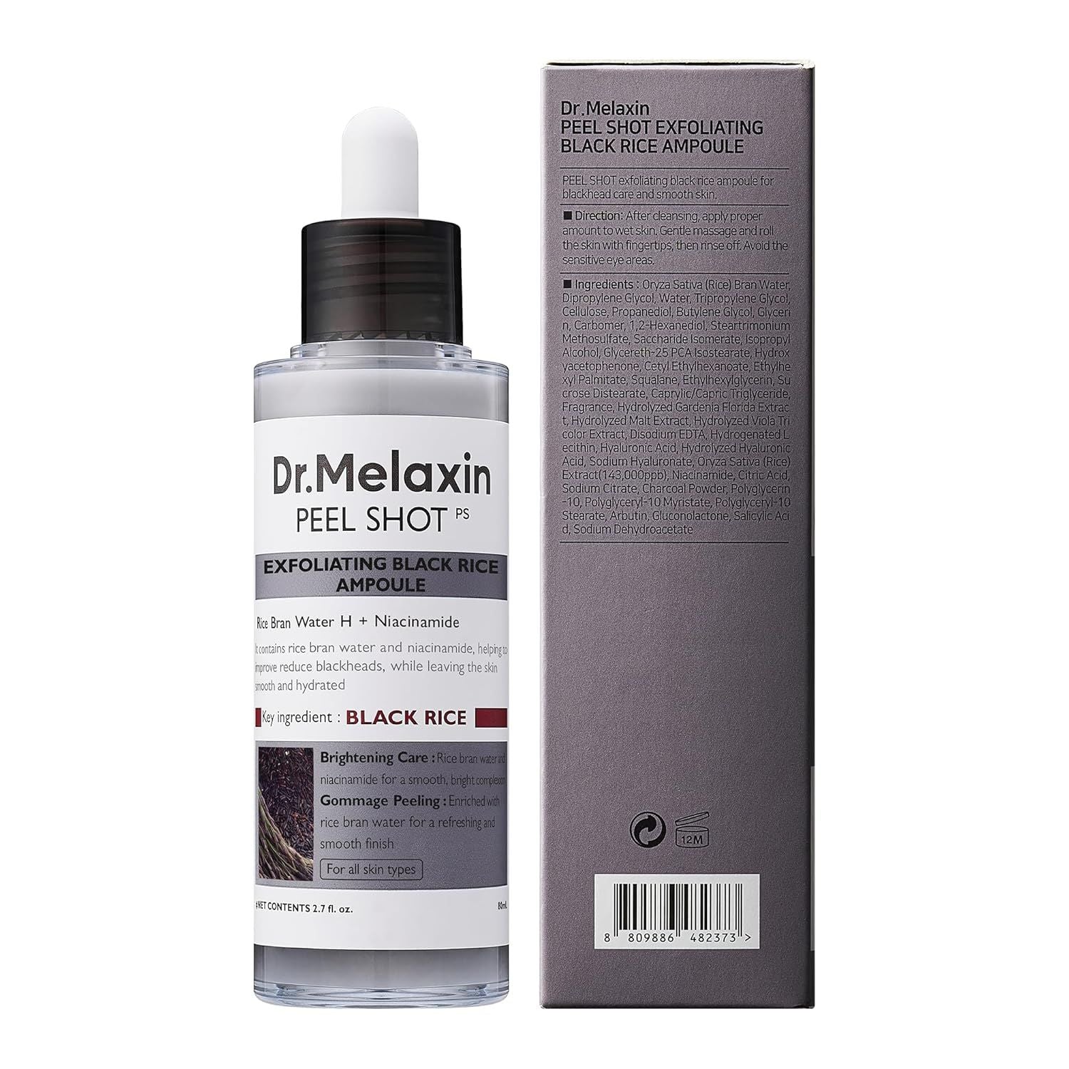 Dr.Melaxin Peel Shot Glow Rice Peeling Ampoule Duo Daily Soft Exfoliating Face and Body Scrub Dead Skin Cells Blackhead Remover for All Skin Types korean skin care