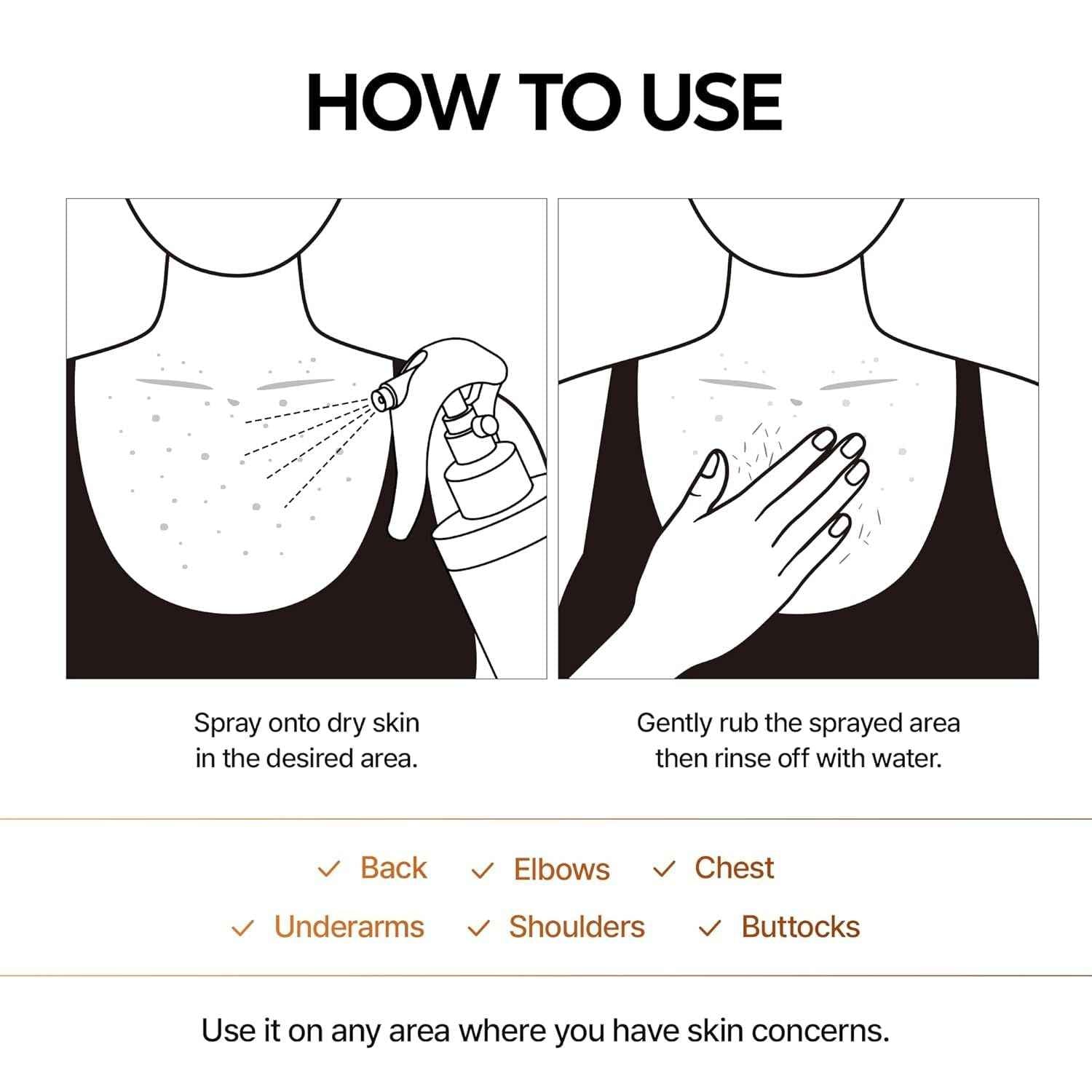 Dr.Melaxin Body Keratin Care Kojic Acid Turmeric Spray Gently Exfoliating Peeling Solution Korean Skincare All Skin Types 200ml