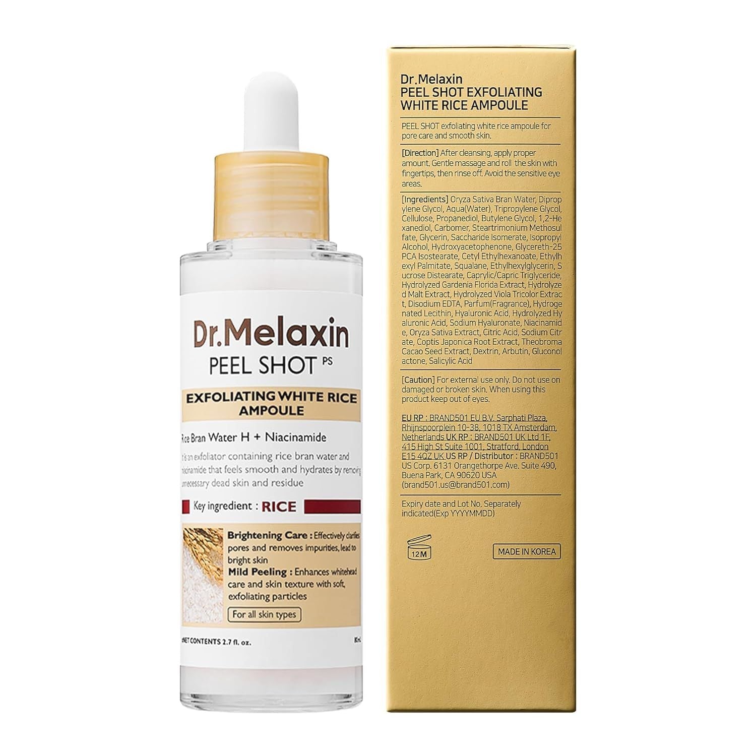 Dr.Melaxin Peel Shot Glow Rice Peeling Ampoule Duo Daily Soft Exfoliating Face and Body Scrub Dead Skin Cells Blackhead Remover for All Skin Types korean skin care