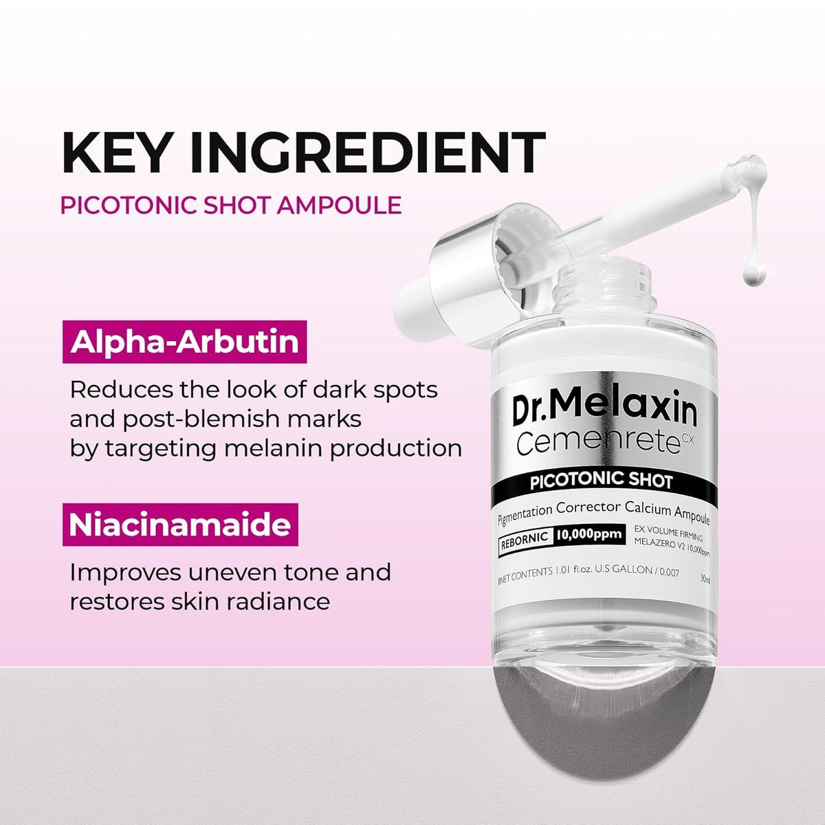 Dr.Melaxin Cemenrete Picotonic Shot Calcium Serum for Firming Density collagen serum Even Skin Tone & Skin Clarity Anti-aging Dark spot care 1.01 fl.oz.