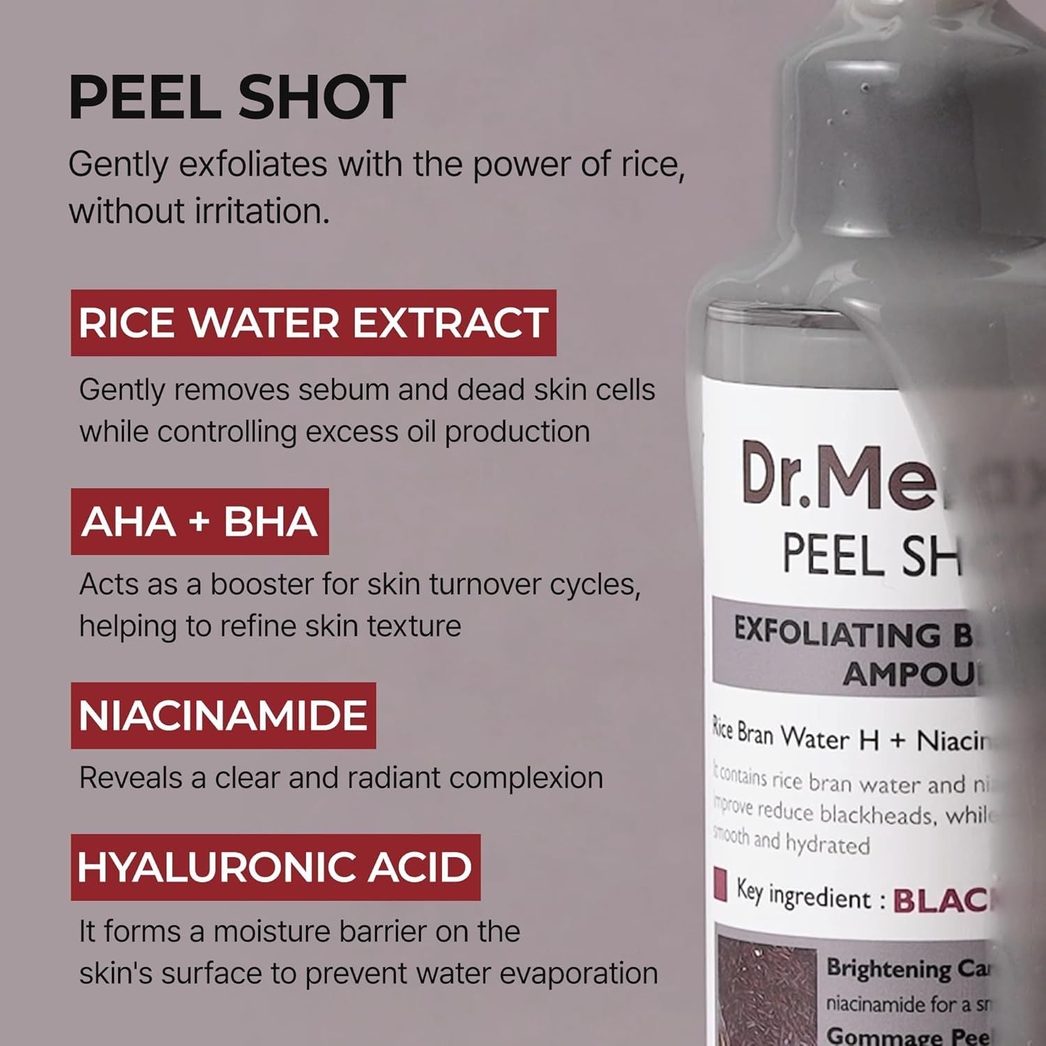 Dr.Melaxin body & face peel shot duo glow black rice peeling ampoule kojic acid & turmeric spray