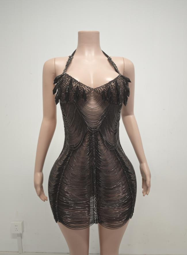 Gingee Sparkly Rhinestones Mesh See Through Short Birthday Dress - Ready to Ship