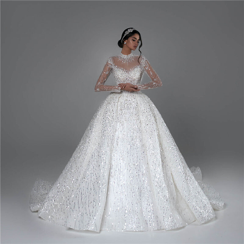 Elegant Long Sleeve Lace Up Wedding Dress