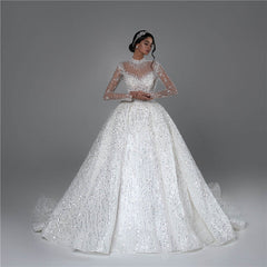 Elegant Long Sleeve Lace Up Wedding Dress