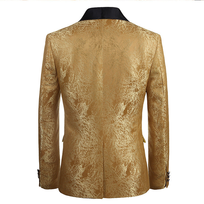 Golden Jacquard Smoking Jacket for Men | Suit Pants