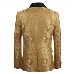 Golden Jacquard Smoking Jacket for Men | Suit Pants