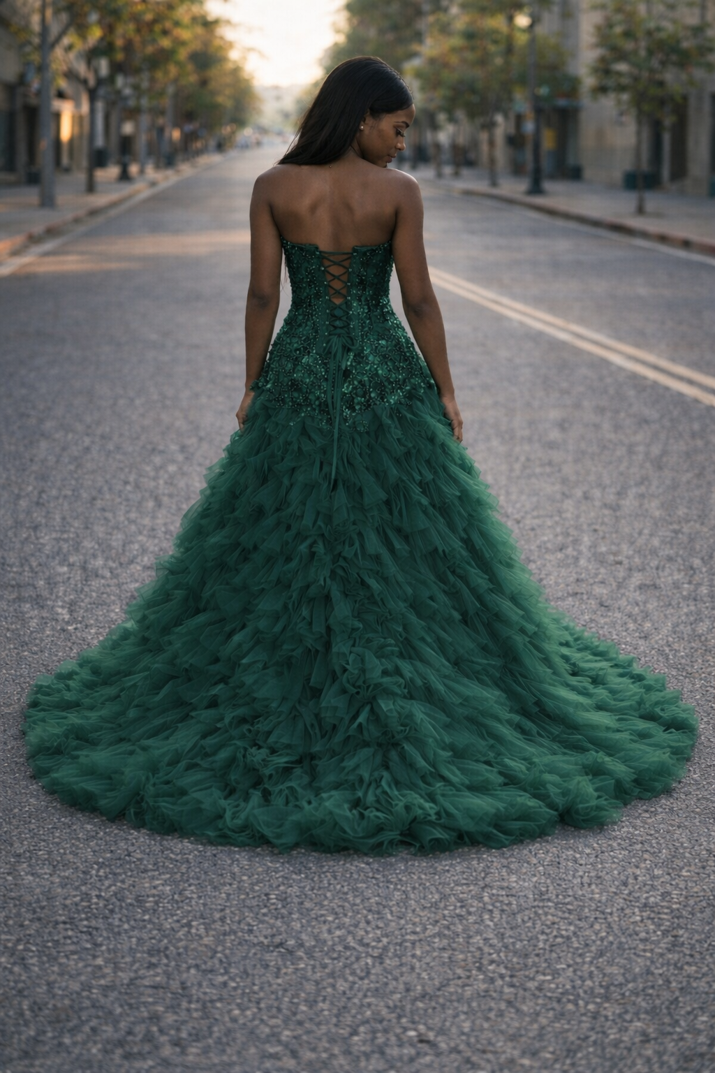 Felicia Green Sparkly Beads Sequin Diamond Prom Dress