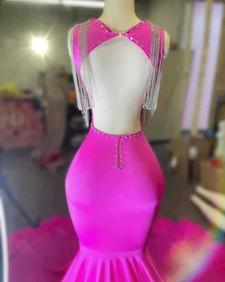 Crystal beading Fuchsia Mermaid Prom Dress