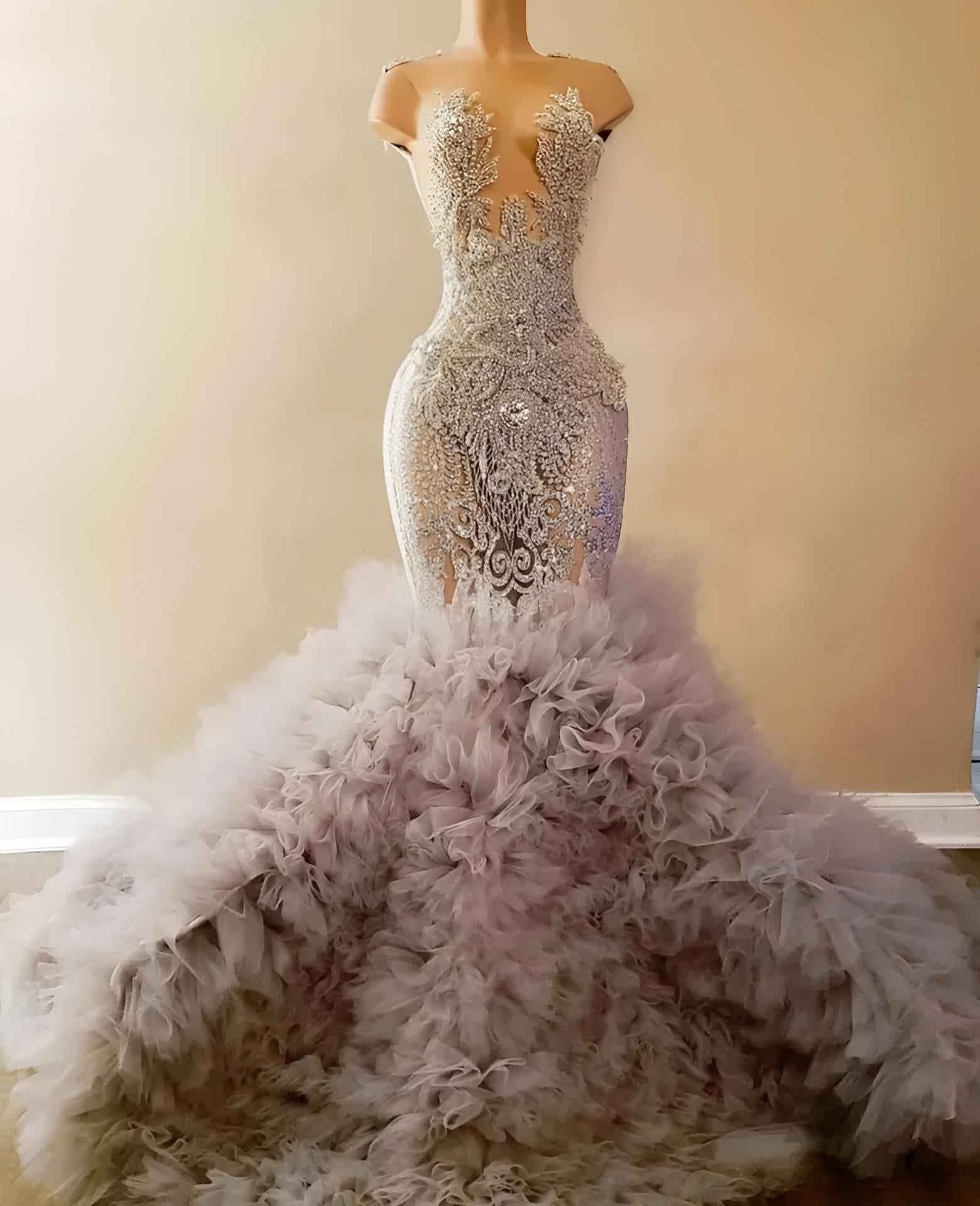 Elegant Ruffles Beading Prom Dress