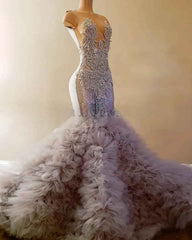 Elegant Ruffles Beading Prom Dress