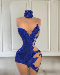 Elegant Blue Beading Mini Birthday Dress