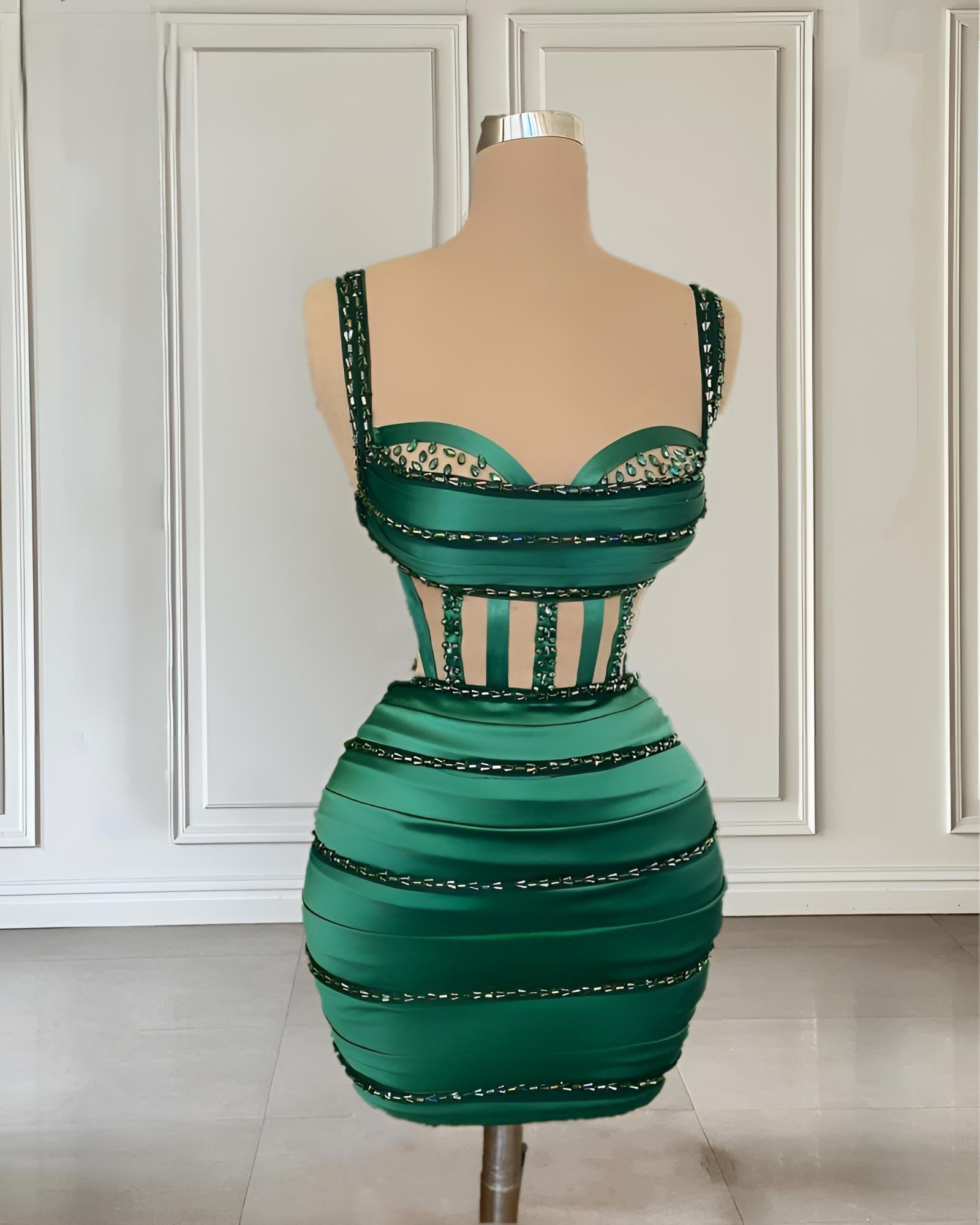 Green Beaded Sweetheart Cocktail Birthday Dress