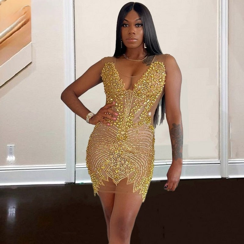 Glitter Crystal Beading Feathers Birthday Dress