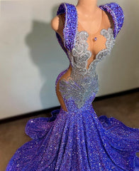 Glitter Light Purple Mermaid Crystal Prom Dress