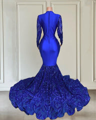Glitter Long Sleeves Sheer Neck Mermaid Prom Dress