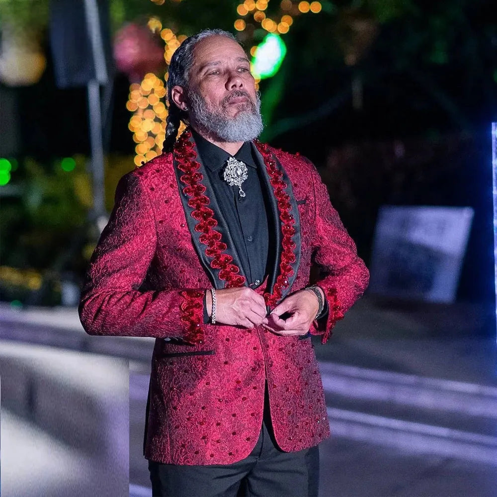 Burgundy Men's Suit with Black Pants (Jacket + Pants)