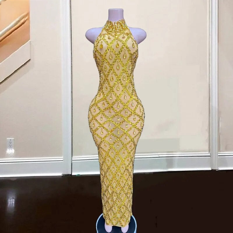 Crystal Beading High Neck Prom Dress