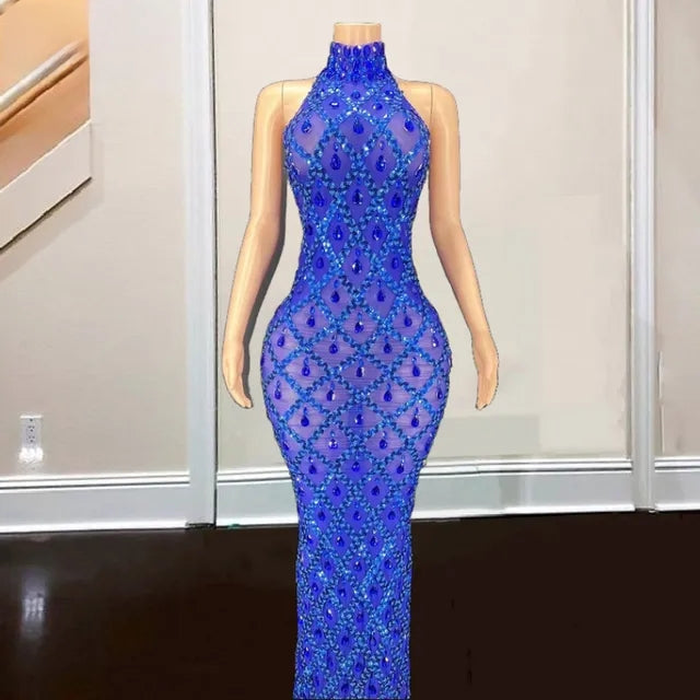 Crystal Beading High Neck Prom Dress