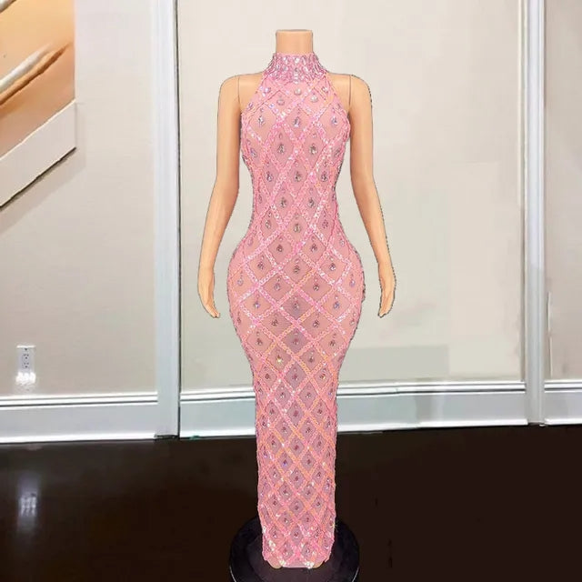 Crystal Beading High Neck Prom Dress