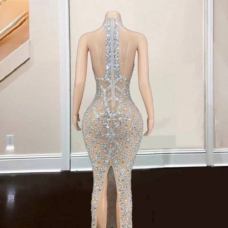 Crystal Beading High Neck Prom Dress