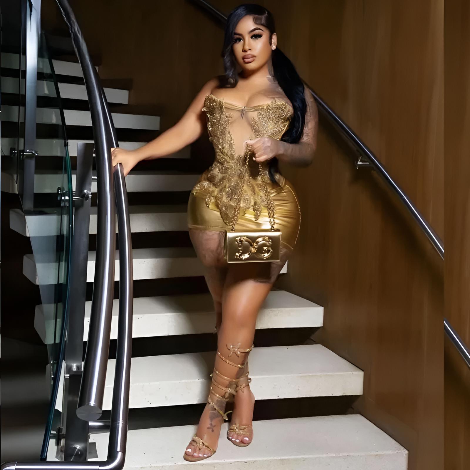 Gold Strapless Mini Birthday Party Dress