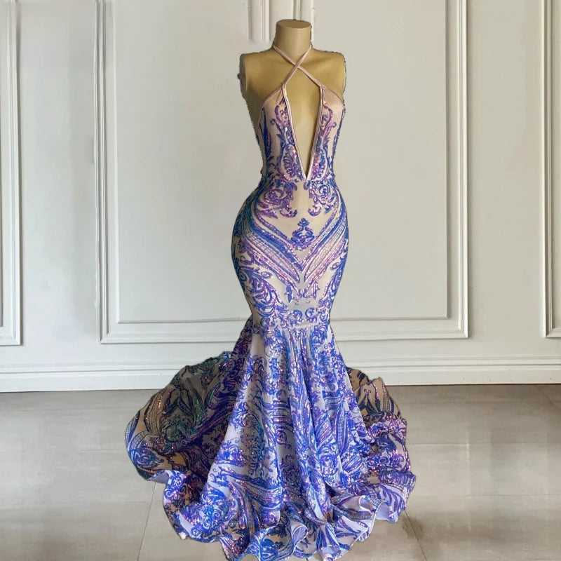 Elegant Halter Sequin Mermaid Prom Dress