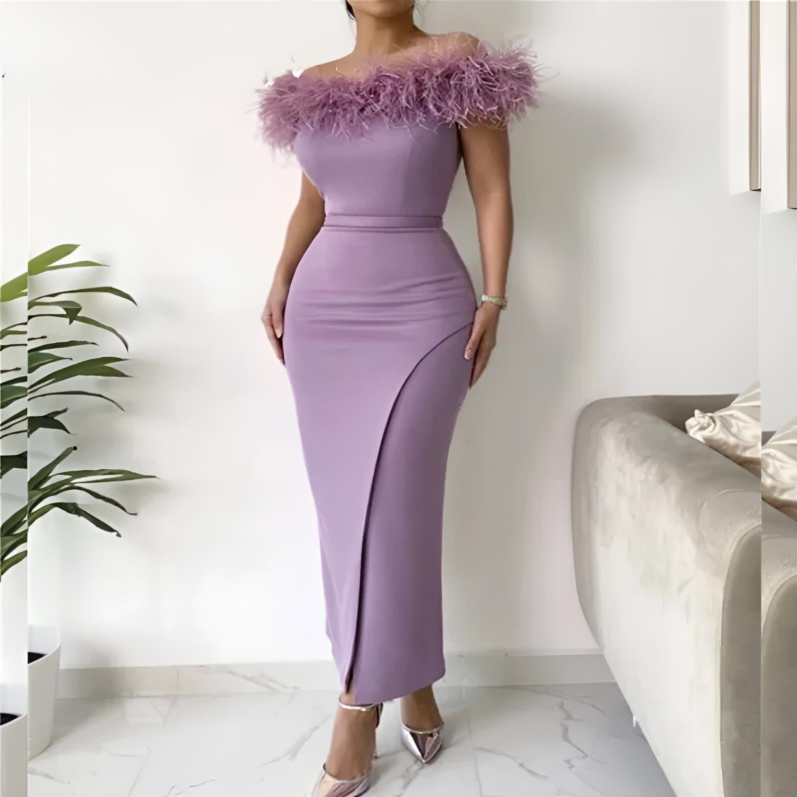 Elegant Ostrich Feathers Evening Dress