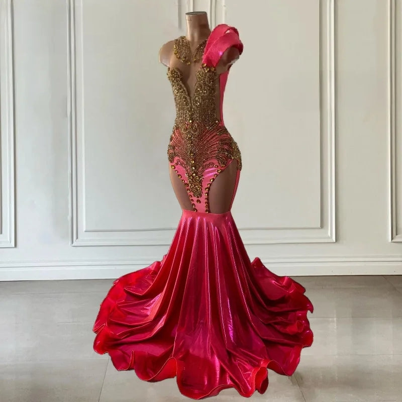 Elegant Gold Diamond Prom Dress