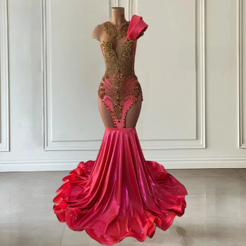 Elegant Gold Diamond Prom Dress