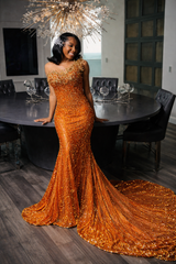 Glitter Beaded Rhinestone Prom Dress